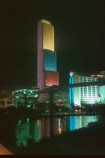 Colombian flag colors on illuminated building in Miami